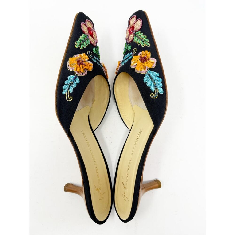 Giuseppe Zanotti Vintage Floral Beaded Satin Mule Kitten Heels Womens Size EU 38 - Picture 6 of 9